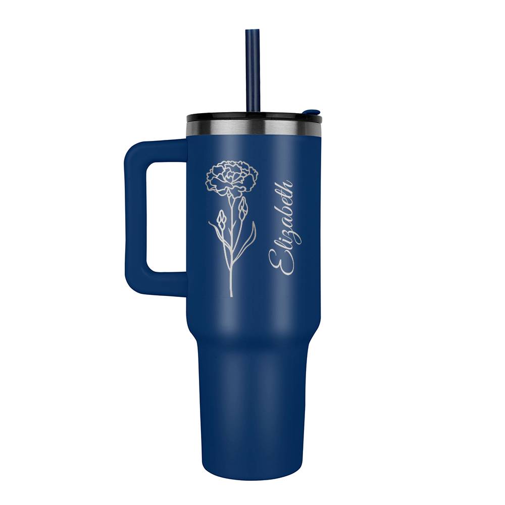 Personalized Tumbler 40oz With Flower and Name Blue