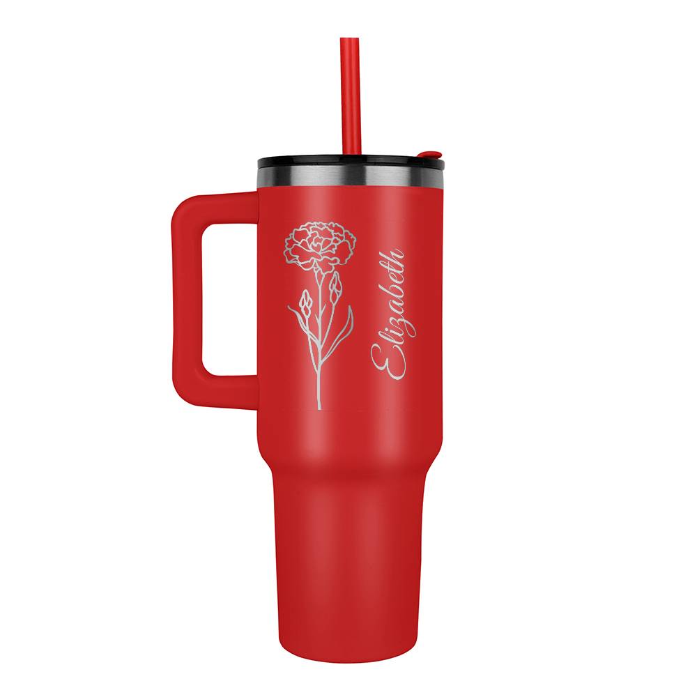 Personalized Tumbler 40oz With Flower and Name Red