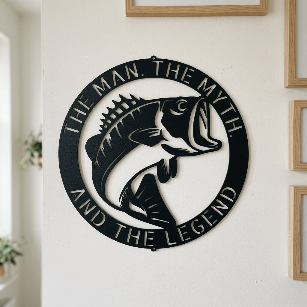 Custom Metal Wall Art - Personalized Bass Monogram Black