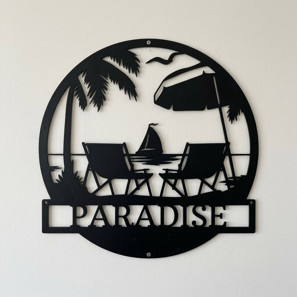 Custom Metal Wall Art - Personalized Beach Sign Black