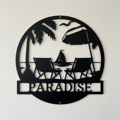 Custom Metal Wall Art - Personalized Beach Sign Black
