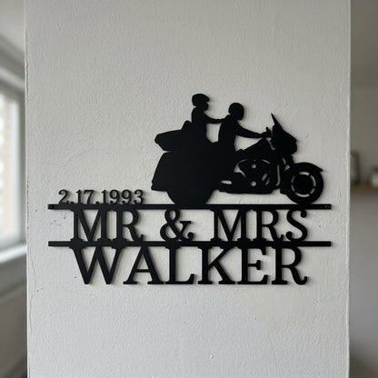Custom Metal Wall Art - Personalized Biker Couple Name Monogram Black