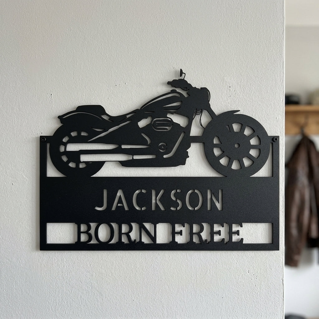 Custom Metal Wall Art - Personalized Biker Sign Black