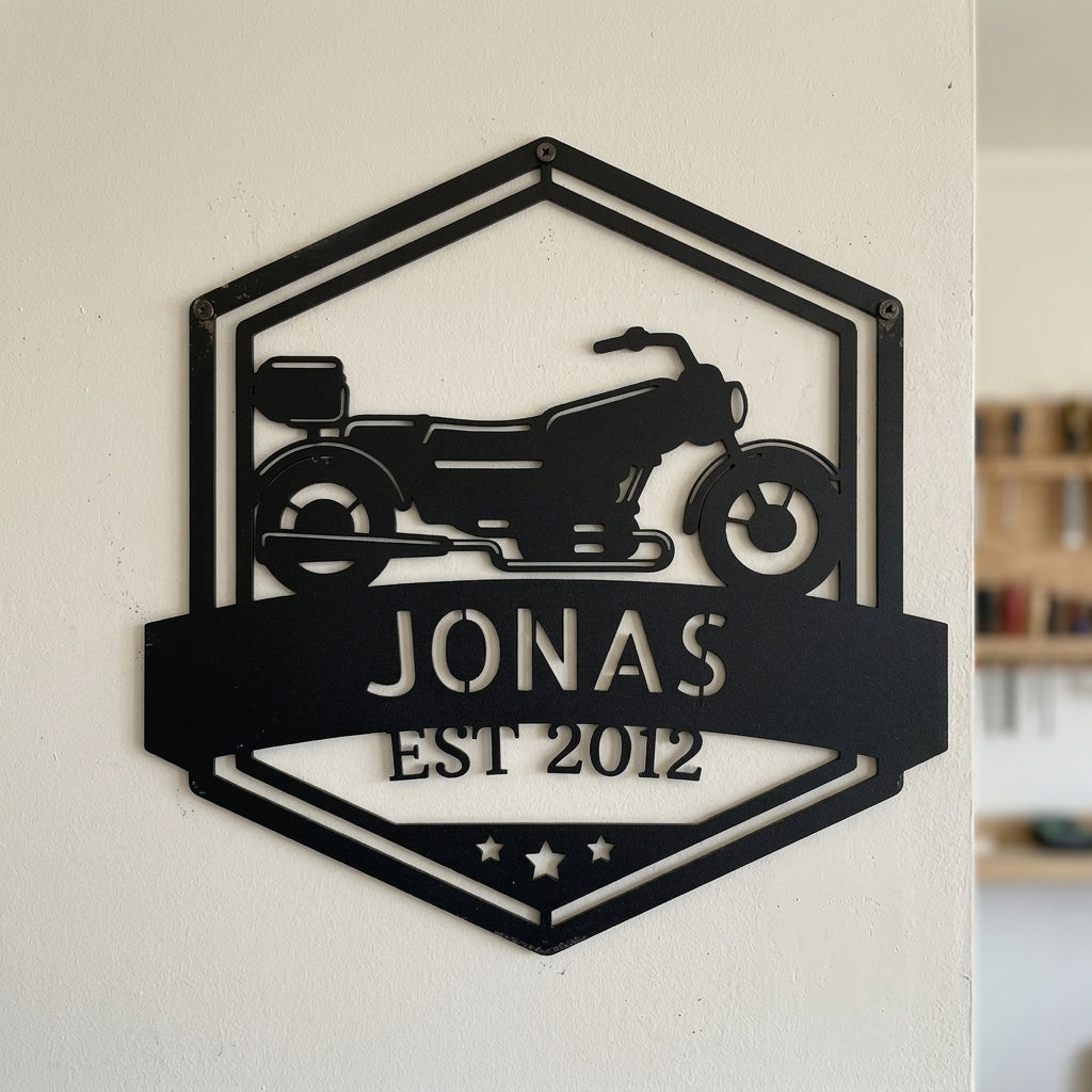 Custom Metal Wall Art - Personalized Motorbike Sign Black