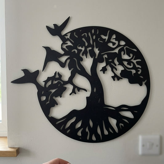 Metal Wall Art - Birds in Tree Sign Black