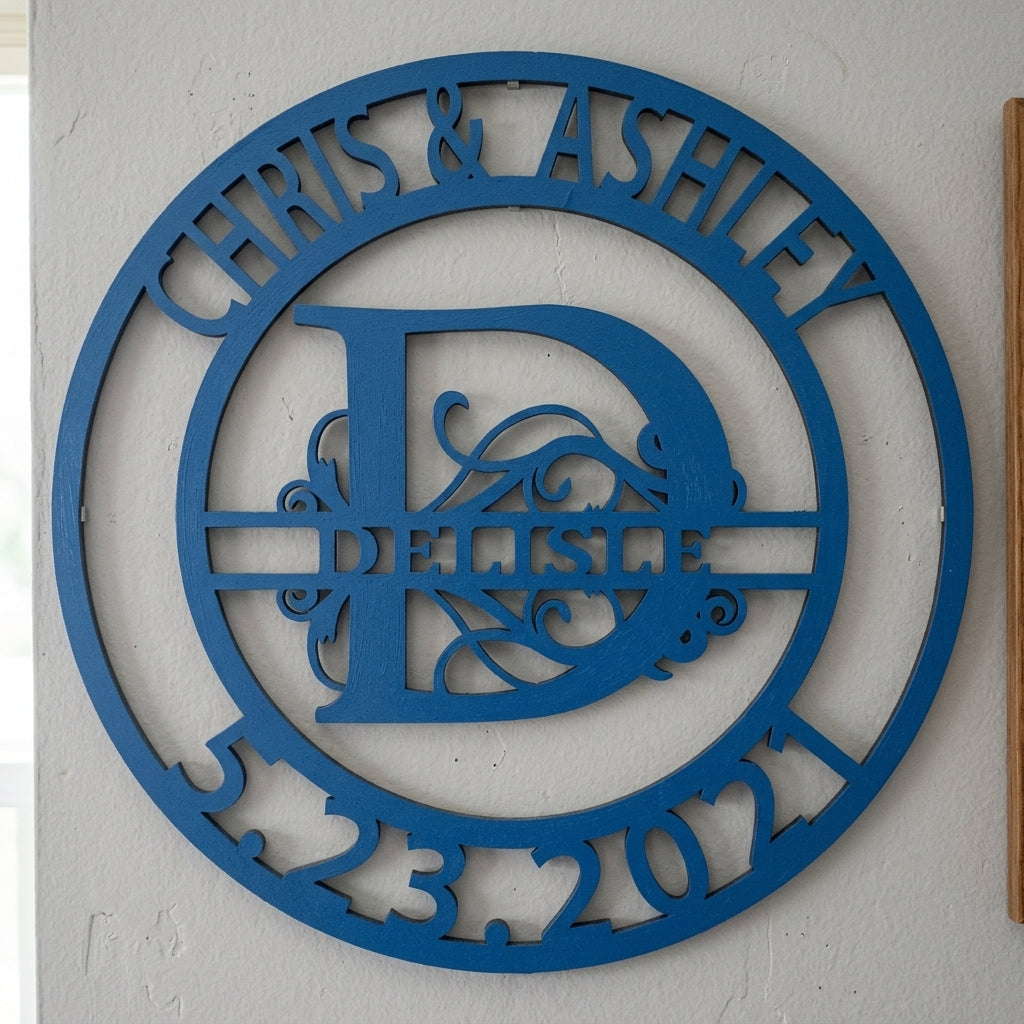 Custom Metal Wall Art - Personalized Split Letter Name Sign Blue