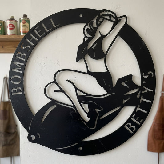 Custom Metal Wall Art - Personalzied Bombshell Lady Sign Black