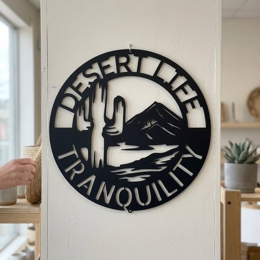 Custom Metal Wall Art - Personalized Cactus Monogram Sign Black