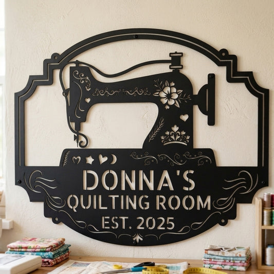 Custom Metal Wall Art - Personalized Sewing & Quilting Sign Black