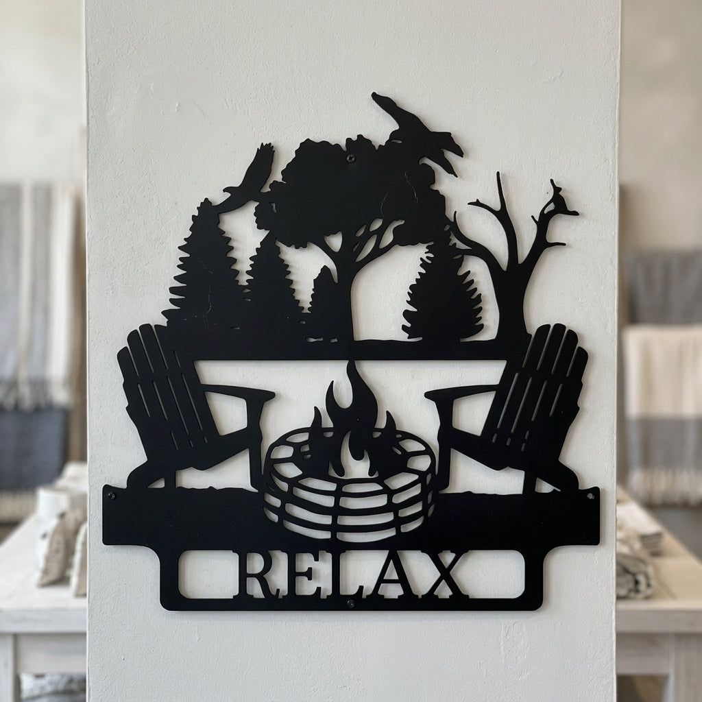 Custom Metal Wall Art - Personalized Campsite Name Monogram Sign Black