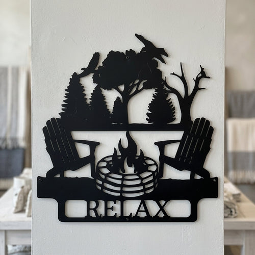 Custom Metal Wall Art - Personalized Campsite Name Monogram Sign Black