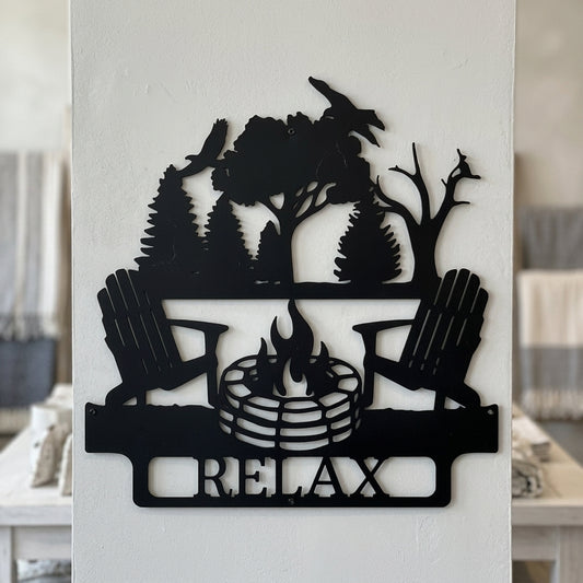 Custom Metal Wall Art - Personalized Campsite Name Monogram Sign Black