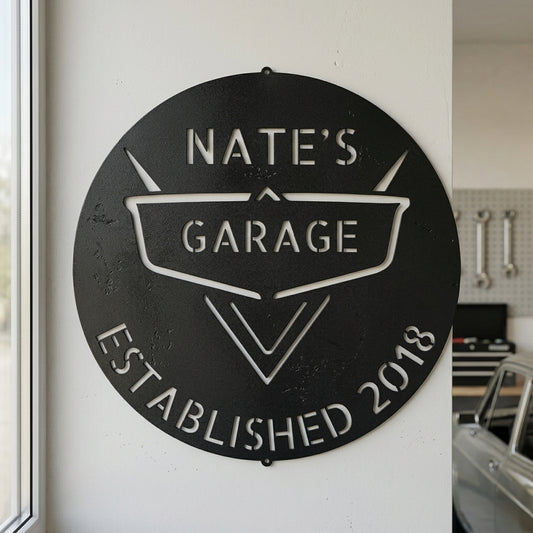 Custom Metal Wall Art - Personalized Classic Car Garage Plaque Black