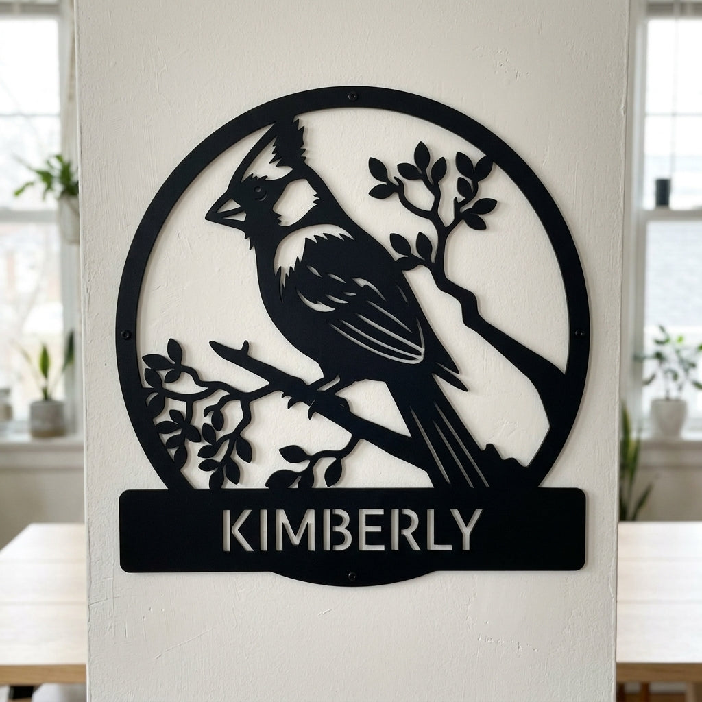 Custom Metal Wall Art - Personalized Cardinal Bird Sign Black