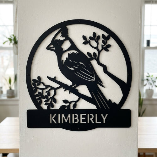 Custom Metal Wall Art - Personalized Cardinal Bird Sign Black