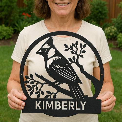 Cardinal Bird Metal Sign - Custom Garden Decor Black