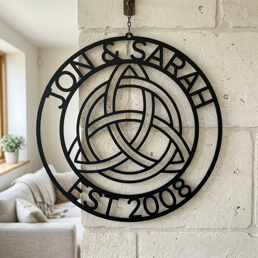 Custom Metal Wall Art - Personalized Celtic Knot Circle Monogram Sign Black