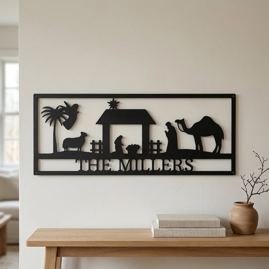Custom Metal Wall Art - Personalized Nativity Sign Black