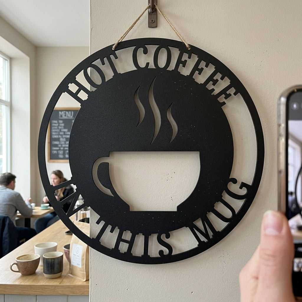Custom Metal Wall Art - Personalized Coffee Bar Monogram Sign Black