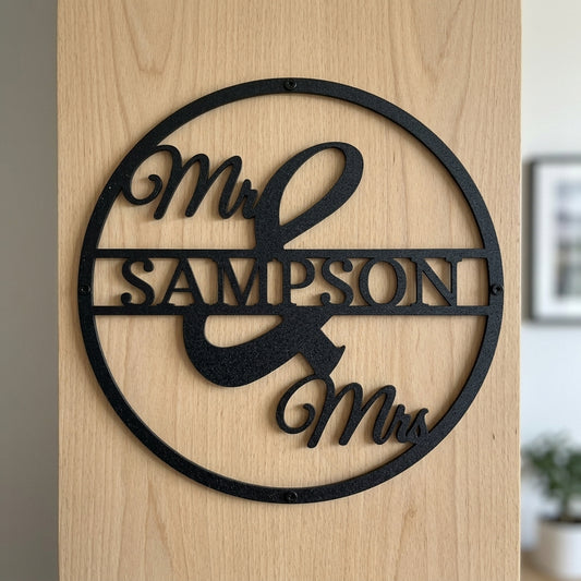 Custom Metal Wall Art - Personalized Mr and Mrs Sign Black