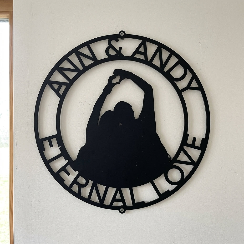 Custom Metal Wall Art - Personalized Couple Family Last Name Sign Black