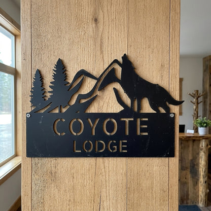 Custom Metal Wall Art - Personalized Coyote Sign Black