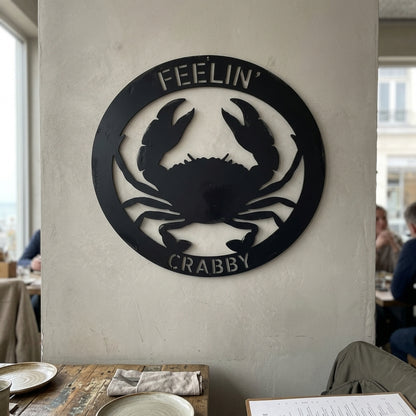 Custom Metal Wall Art - Personalized Crab Sign Black
