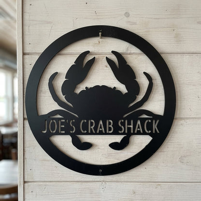 Custom Metal Wall Art - Personalized Coastal Crab Monogram Sign Black