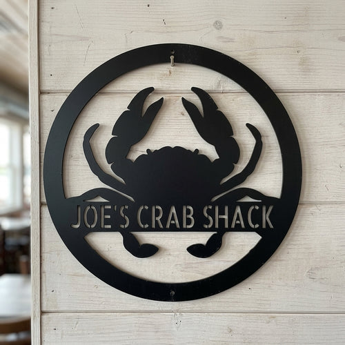 Custom Metal Wall Art - Personalized Coastal Crab Monogram Sign Black