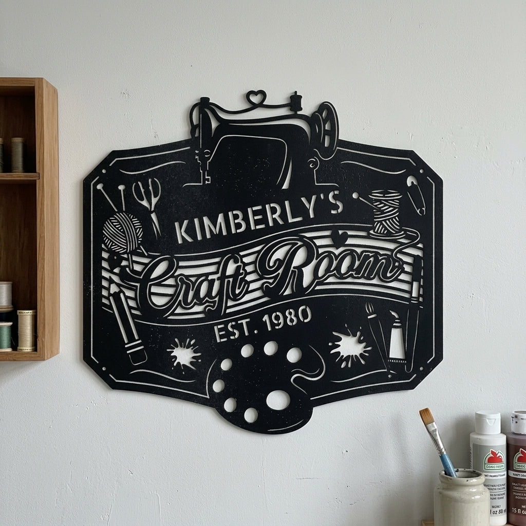 Custom Metal Wall Art - Personalized Craft Room Sign Black