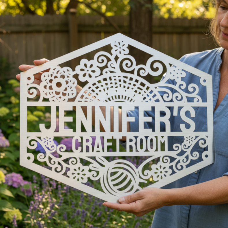 Crochet and Yarn - Custom Metal Sign Silver