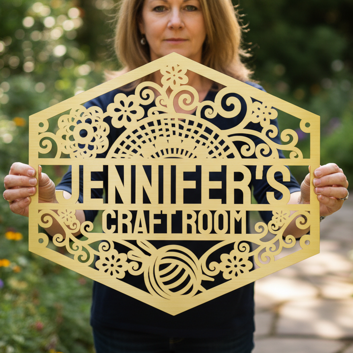 Custom Metal Wall Art - Personalized Crochet Sign Gold