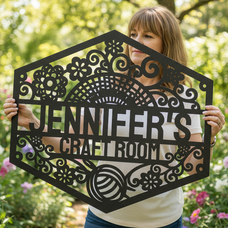 Crochet and Yarn - Custom Metal Sign Black