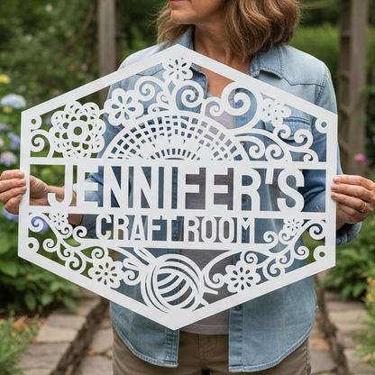 Custom Metal Wall Art - Personalized Crochet Sign White
