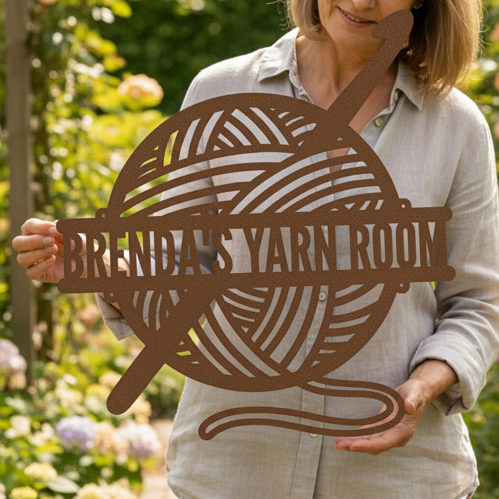 Custom Metal Wall Art - Personalized Crochet Sign Copper