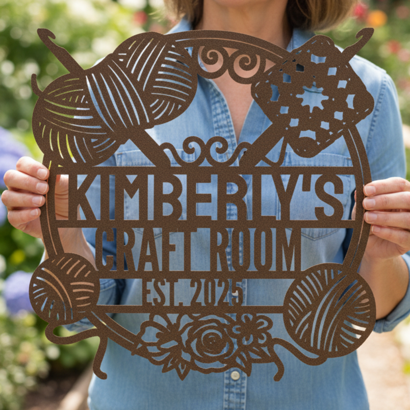Personalized Crochet Corner – Custom Metal Sign for Craft Room Copper