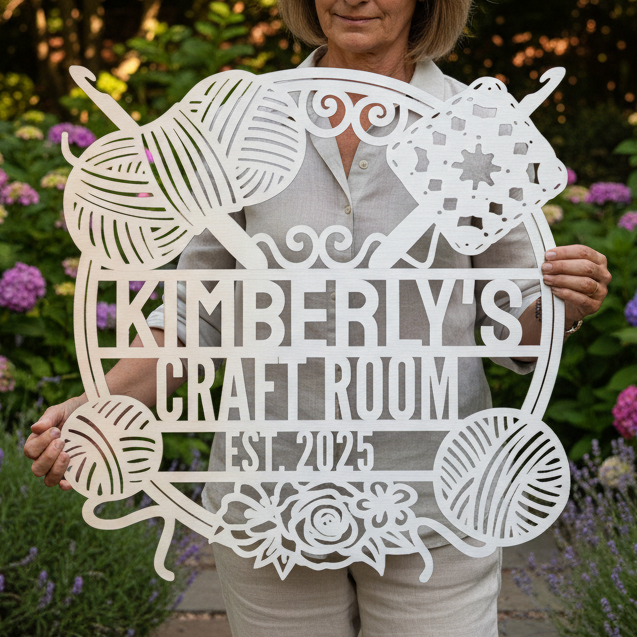 Personalized Crochet Corner – Custom Metal Sign for Craft Room Silver