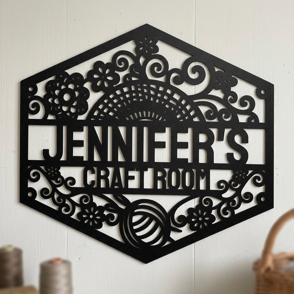 Custom Metal Wall Art - Personalized Crochet Sign Black