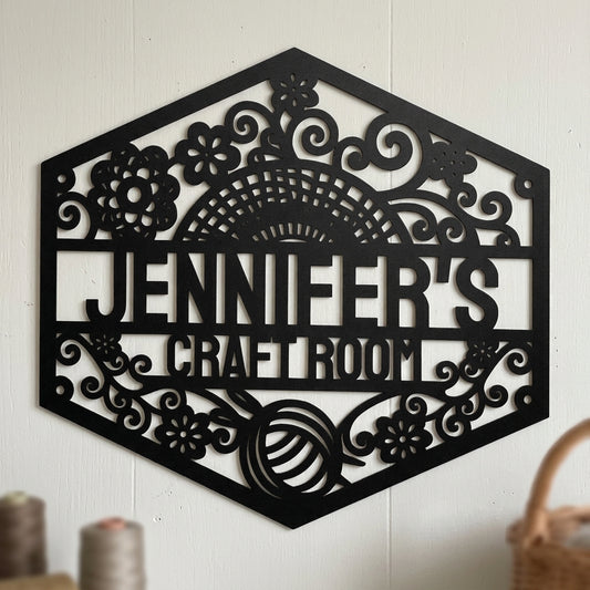 Custom Metal Wall Art - Personalized Crochet Sign Black