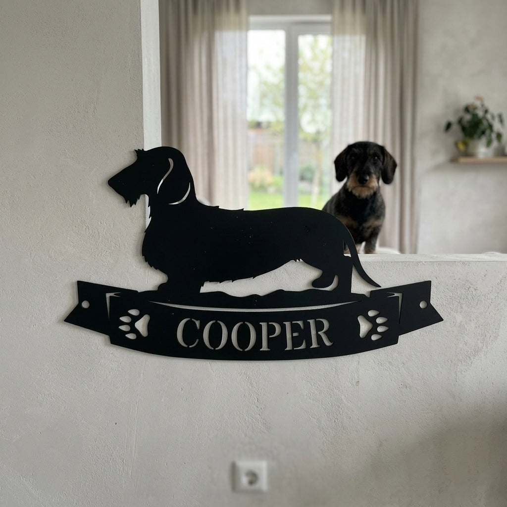 Custom Metal Wall Art - Personalized Dachshund Name Sign Black