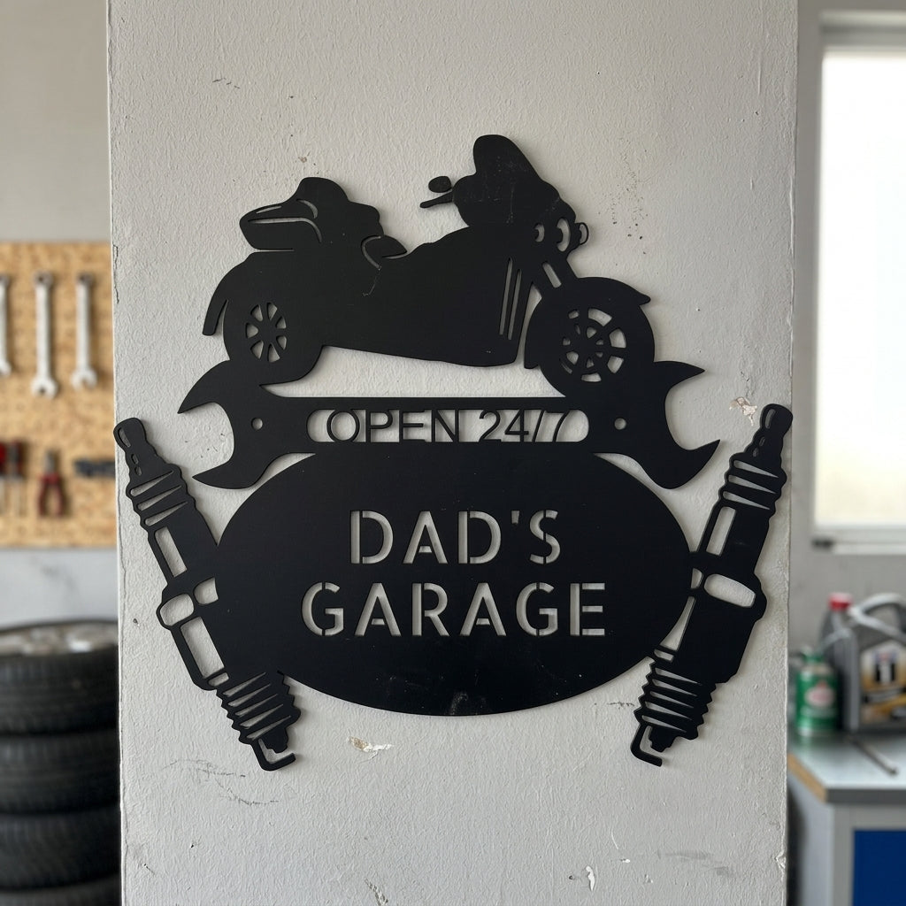 Custom Metal Wall Art - Personalized Trike Garage Name Sign Black