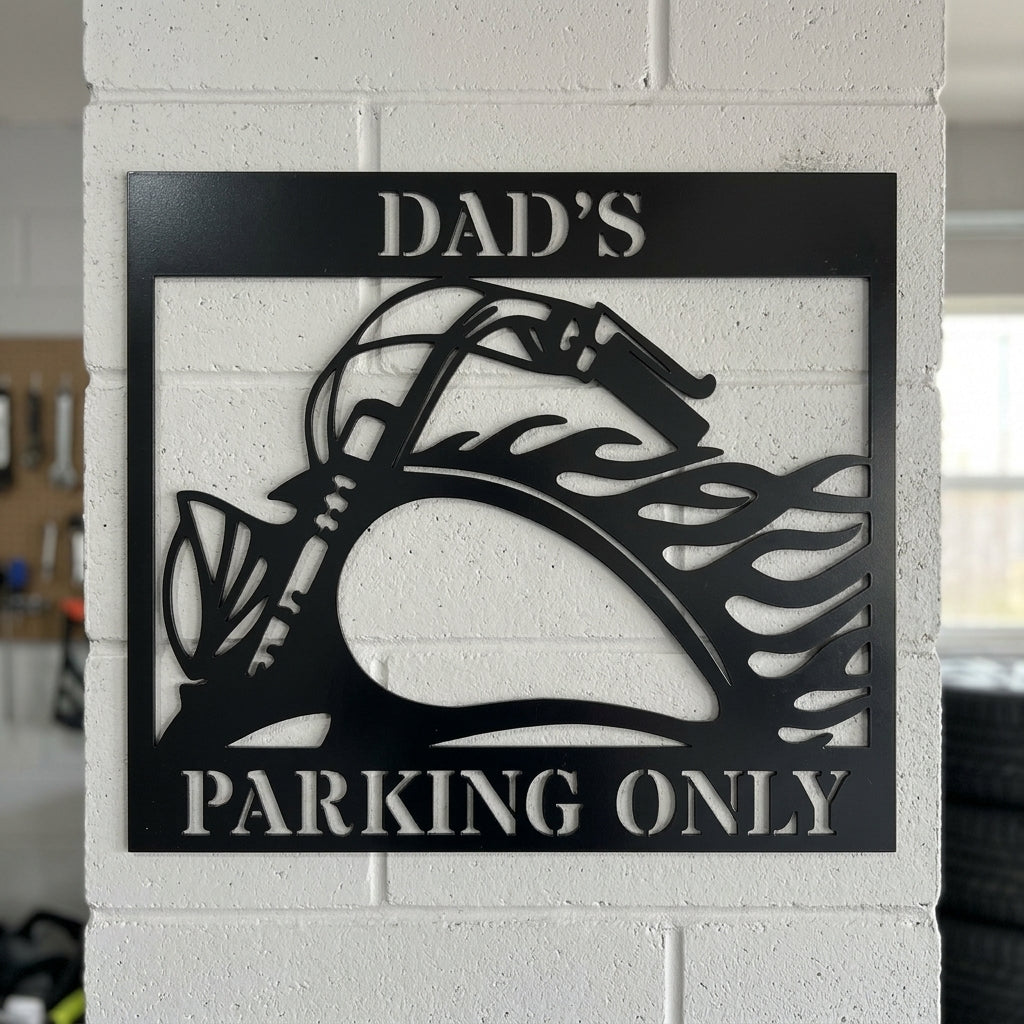Custom Metal Wall Art - Personalized Hog Parking Name Sign Black