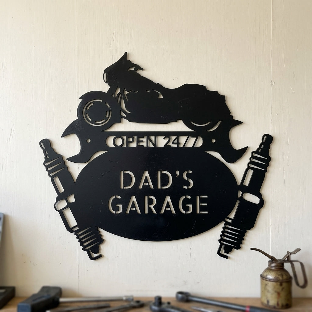 Custom Metal Wall Art - Personalized Dad's Garage Sign Black