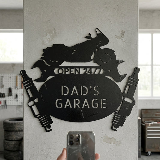 Custom Metal Wall Art - Personalized Cruiser Garage Name Sign Black
