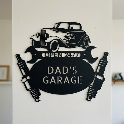 Custom Metal Wall Art - Personalized Dad's Garage Sign Black