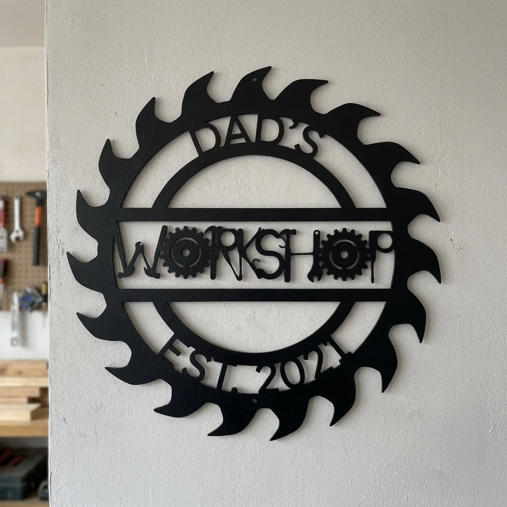 Custom Metal Wall Art - Personalized Workshop Sign Black
