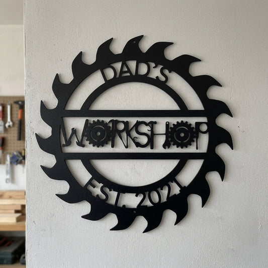 Custom Metal Wall Art - Personalized Workshop Sign Black