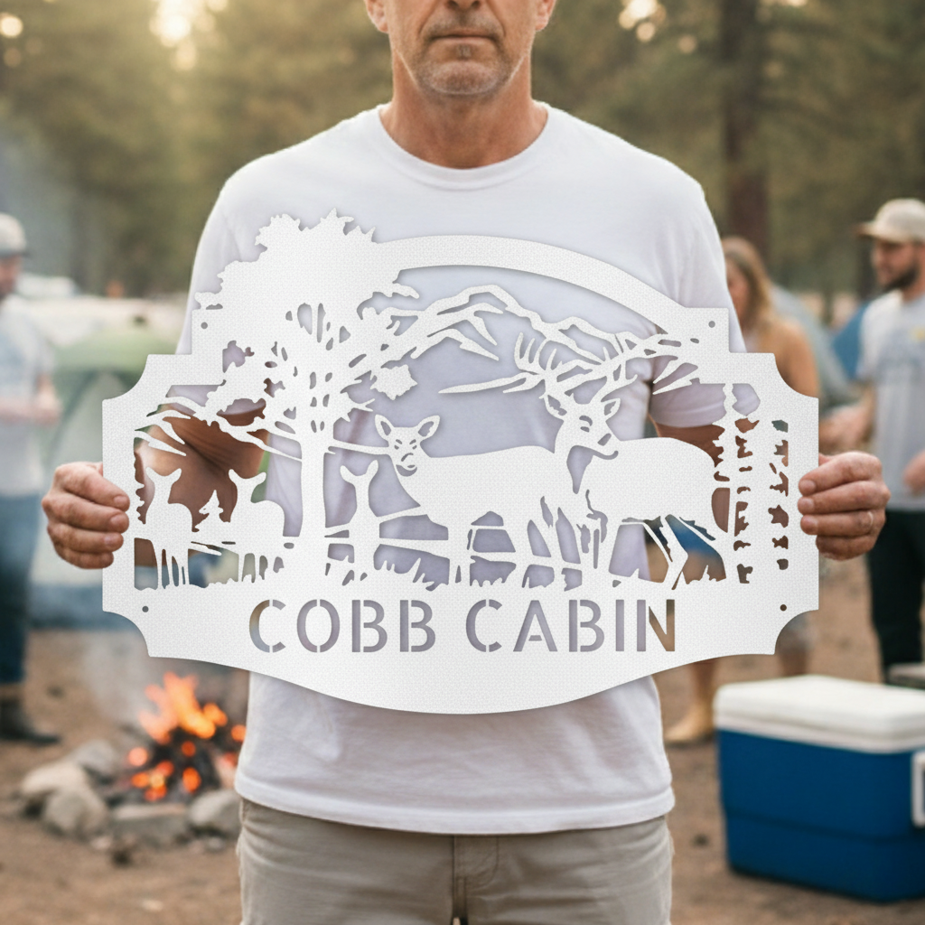 Custom Metal Wall Art - Personalized Deer Antler Forest Monogram Sign