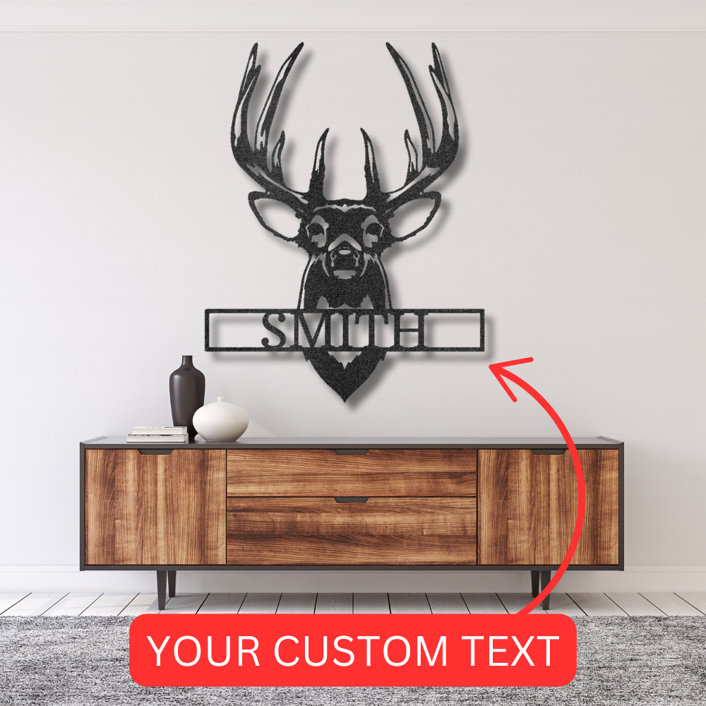 Buck Mount Deer Personalized Gifts - Custom Metal Sign Black