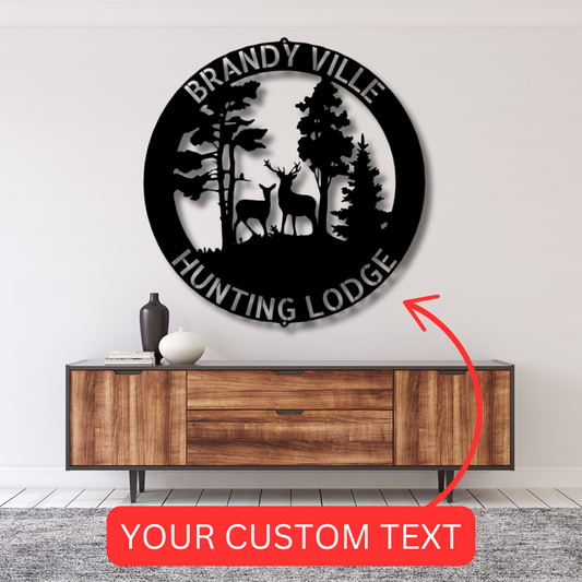 Deer Forest Text Monogram - Custom Metal Sign, Anniversary/Wedding/Housewarming Gift